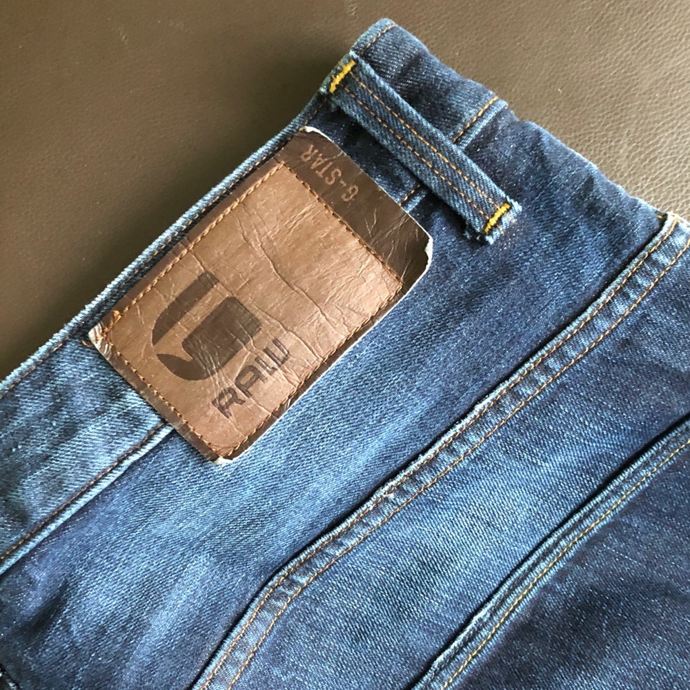 G-Star Men's Blue Slim Straight Jeans with Leather Patch